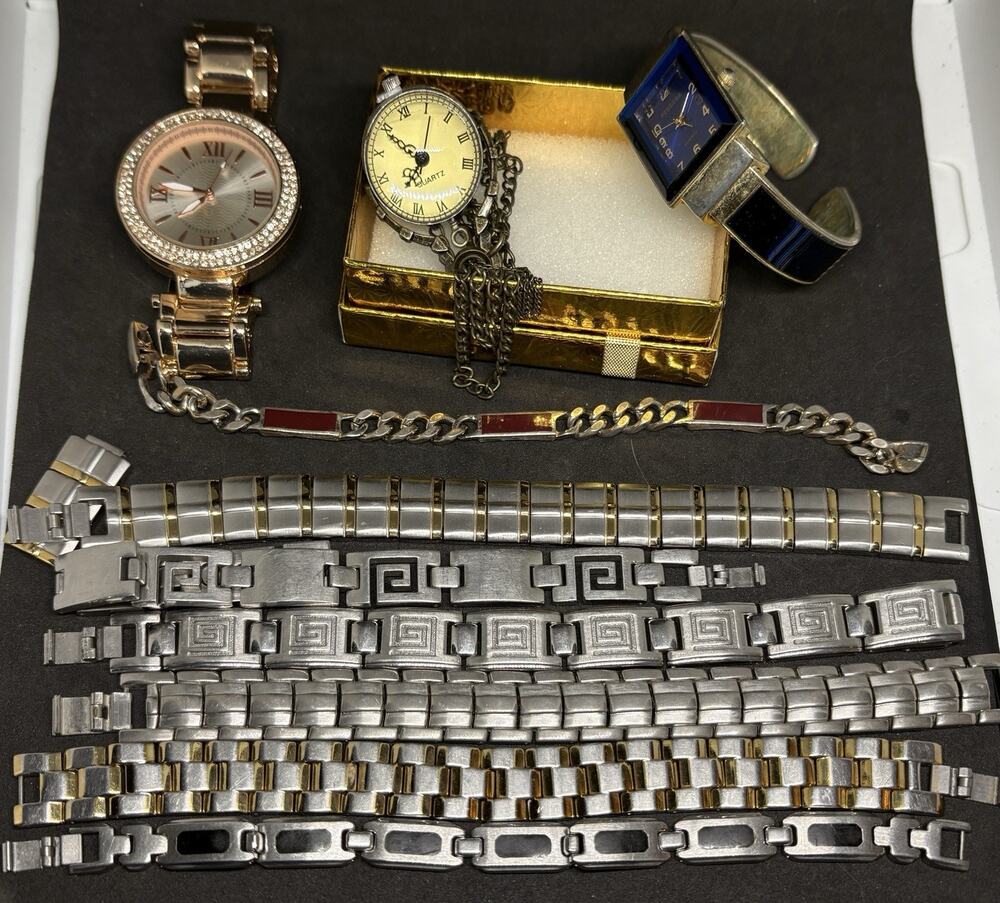 Vintage Persona Quartz Pendant Gold & Silver Tone Watch & Watch Band Jewelry Lot
